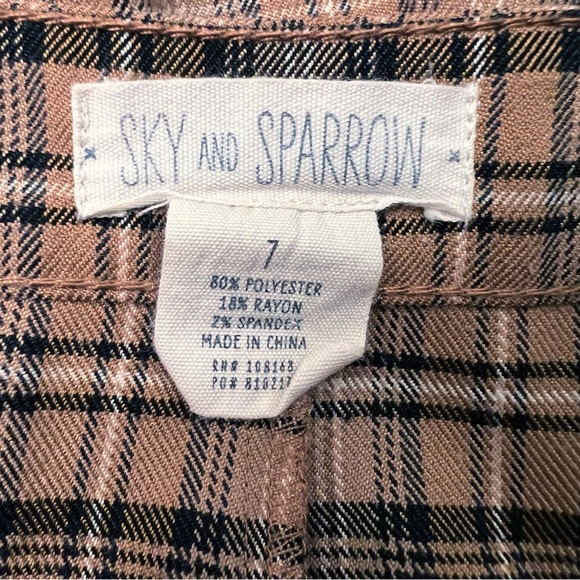 Y2K Academia Preppy Plaid Mini Skirt by Sky and Sparrow Tan and Black Size 7 - Picture 5 of 5
